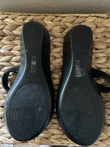 Italian Shoemakers, Black Women's Wedge Sandals, Size 8 Black Rhinestones Preppy - Picture 3 of 8