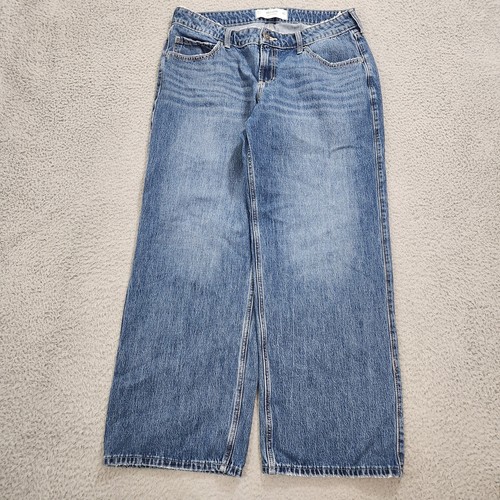Hollister Jeans Damen 12R Blau Denim Low Rise Baggy Distressed Helle Waschung Y2K