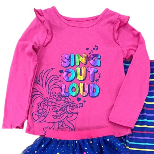 Trolls Kleinkind Mädchen Mohn 4-teiliges Outfit rosa Shirt Tutu Leggings & Stirnband 5T - Bild 2 von 3