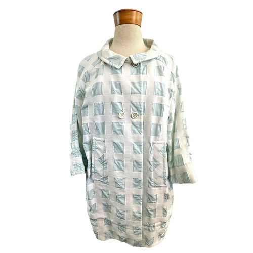 Piazza Sempione Size AU 10 IT 42 S Blue White Check Cotton Blend Mid Length Coat - Bild 1 von 15