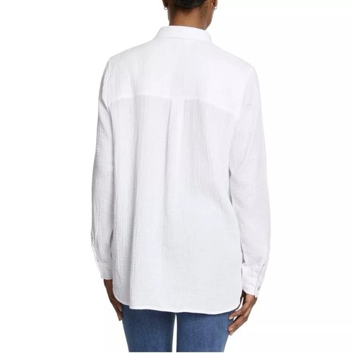 Camisa Jessica Simpson 100% Algodón Crepé Clásica Blanca Abotonada M Bolsillo en el Pecho - Imagen 8 de 15