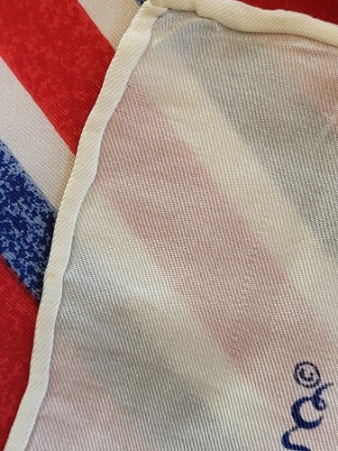 Vintage Red/White/Blue Silk Echo Scarf Hand Rolled Edges - Picture 9 of 9