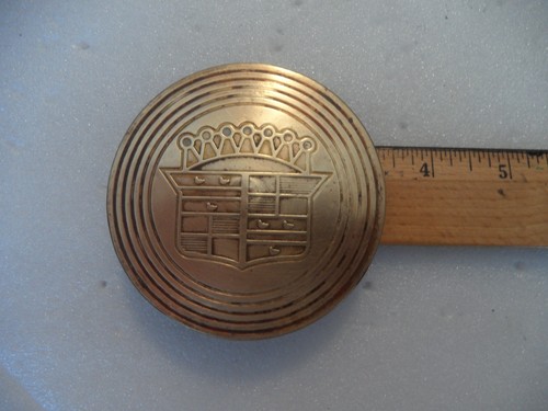 vintage Cadillac Eldorado hubcap center gold/brass medallion 3.25" (1) - nice - Picture 2 of 7