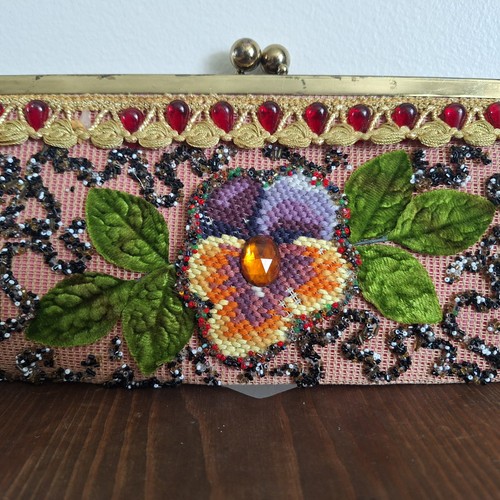 Vintage Jolles Original Clutch Beaded Tapestry Embroidered Floral Kiss Lock 12x5 - Picture 4 of 20