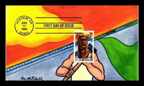 US COVER JOHN HENRY FOLK HEROES FDC LEE MITCHELL ALL OVER HAND PAINTED