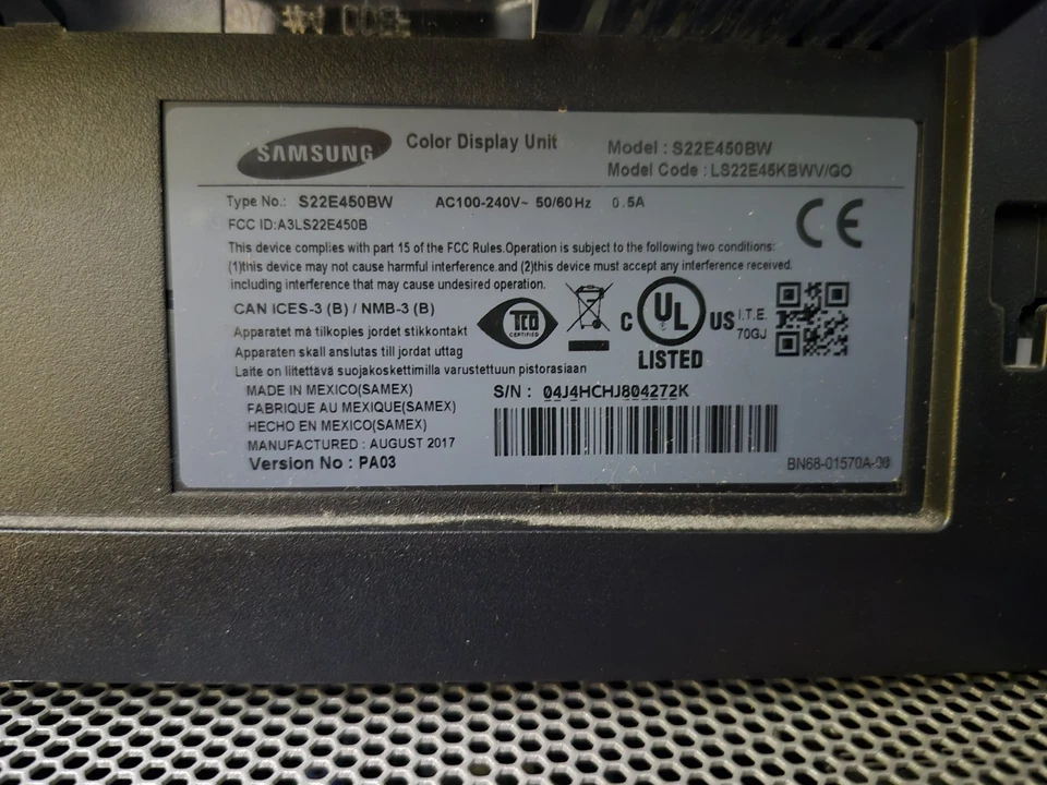 Samsung S22E450BW 22" WSXGA DVI VGA Widescreen Monitor(no stand or cables) - Image 4 of 4