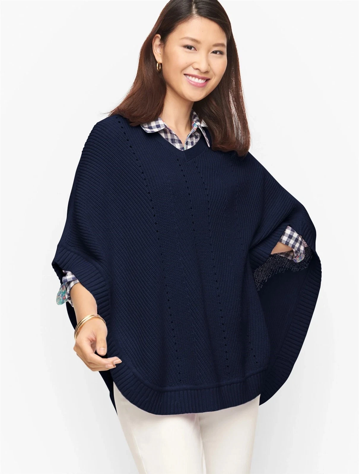 NWT Talbots Plus Size 3X Dark Navy Blue Rounded V Neck Knit Poncho $119