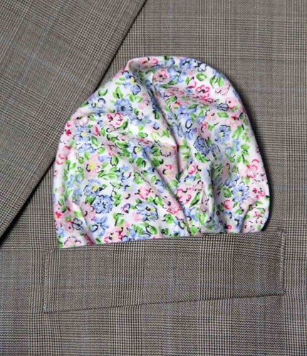 Gascoigne Hand Stitched Cotton Pocket Square Floral Cotton Men's - Picture 1 of 4