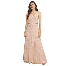 Anthropologie BHLDN Fidelia Beaded Maxi Dress Women's Size 2 Blush Sequin Mesh