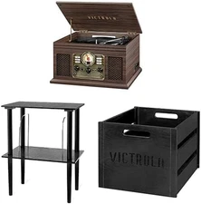 Nostalgic 6-In-1 Bluetooth Record Player & Multimedia Center, Espresso with  Woo