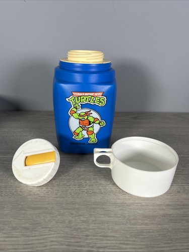 Vintage TMNT 1989 Teenage Mutant Hero Turtles Plastic Blue Lunch Box w/ Thermos - Picture 13 of 15