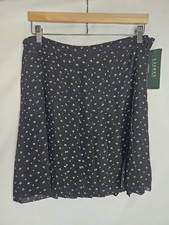 Lauren By Ralph Lauren Women's Skirt Size 10 Black Pleated Geometric Print NWT