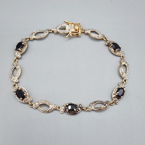 Ross Simons 925 Sterling Silver Black Spinel 7" Bracelet Gold Vermeil Gift Box - Picture 2 of 7