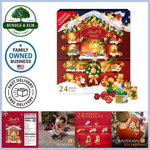 Holiday Teddy Bear Chocolate Advent Calendar 4.5 oz Gourmet Festive Gift - Picture 1 of 9