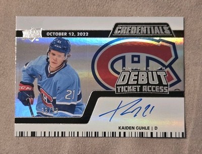 Kaiden Guhle 2022-23 Credentials Debut Ticket Access Horizontal /99 Rookie Auto