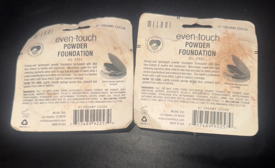 MILANI Even-Touch Powder Foundation 07 CREAMY COCOA 2 pieces New in Pack - Image 3 of 3
