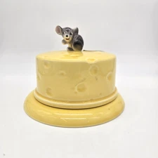 Lefton Mouse Cheese Keeper Ceramic Covered Cloche Round Vintage FLAW