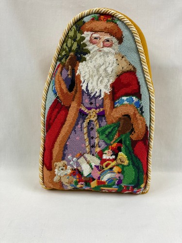 Vintage Bucilla Finished Needlepoint Pillow Santa with Toys 15" x 10" x 5" - Picture 3 of 10