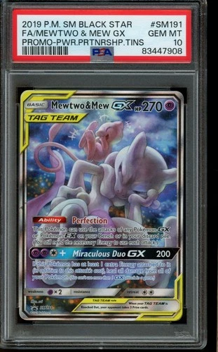 PSA 10 GEM MINT Pokemon Mewtwo & Mew GX Black Star Promo Holo SM191