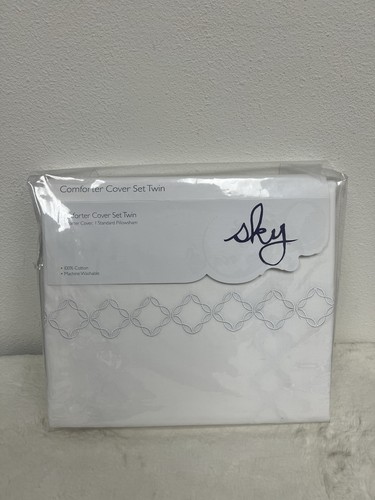 Sky bestickt Perkal Kollektion Doppel Bettbezug & 2 Kissenbezüge Set weiß neu