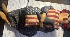Primitive Raggedy Doll Handmade Doll  Dress And Accessories W/flag Pillow Crow