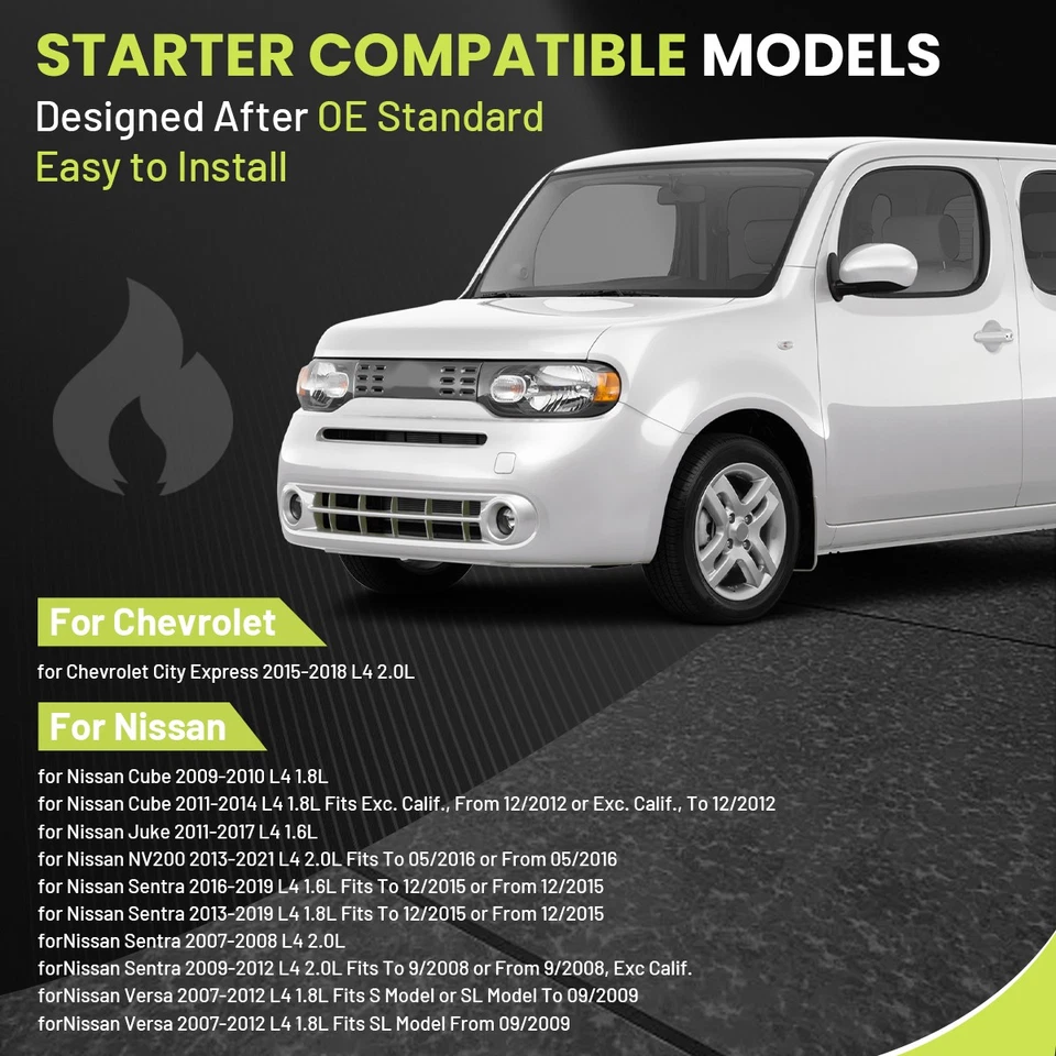 Starter for 07-12 Nissan Versa L4 1.8L 1798cc 11-17 Nissan Juke L4 1.6L 1618cc Foto 2 de 4