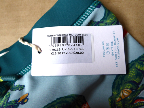 Boys Swimming Trunks FatFace Carter Crocodile Tru Light Sage Age 5-6 Years Tie - Picture 11 of 14