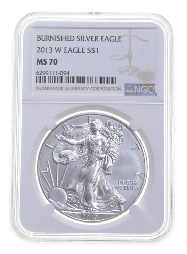 MS70 2013 W BURNISHED SILVER EAGLE NGC CLASSIC BROWN LABEL *5182