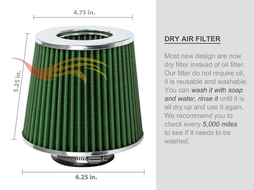 Cono de admisión de aire frío de entrada verde de 2,75" 70 mm filtro de aire seco de calidad de repuesto - Imagen 6 de 8