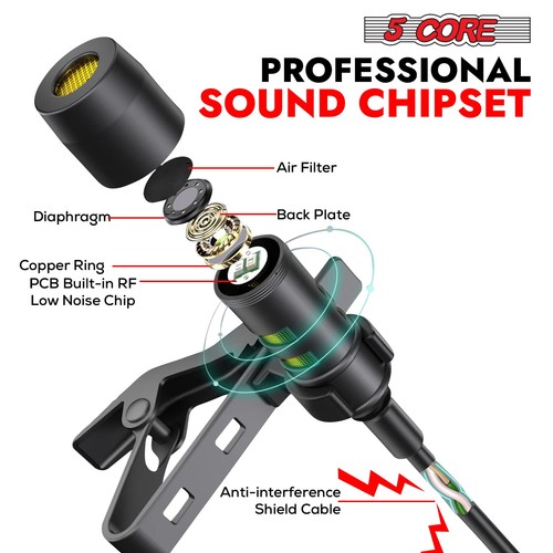 5Core Lavalier Microphone Clip On Mic Professional Grade Lav Lapel Microfono - Picture 3 of 11