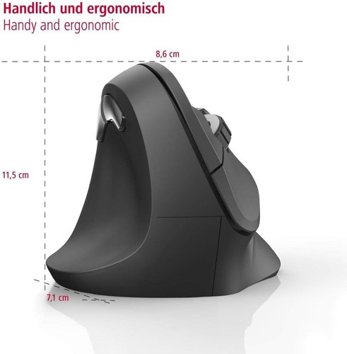 Hama Vertical, Ergonomic EMW-500L Left-handed Mouse Wireless Black wireless - Picture 2 of 8