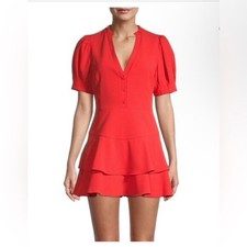 Alice + Olivia Val Puff Sleeves Skort Romper In Bright Poppy Size 4 Preppy Luxe
