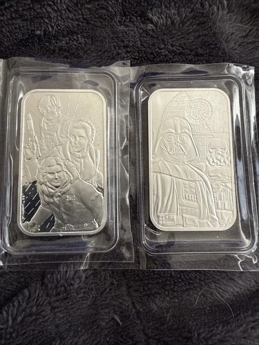 2024 Royal Mint-2 Troy Oz. 999.9 Fine Silver Star Wars Dark & Light Side Bars