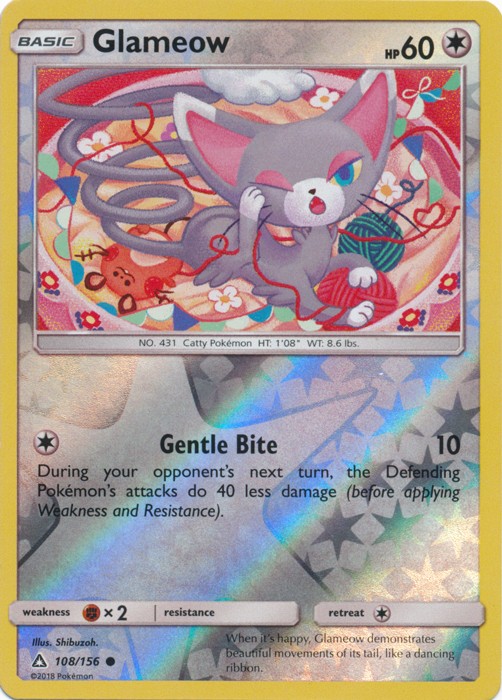 Lightly Played Glameow - 108/156 - Common - Reverse Holo Pokemon Ultra Prism