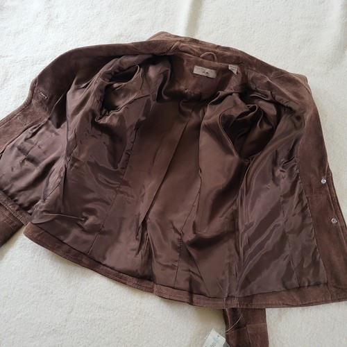 Neu mit Etikett Y2K braune Wildlederjacke Damengröße Small kurzer Lederblazer gefüttert von i.e. - Bild 15 von 16