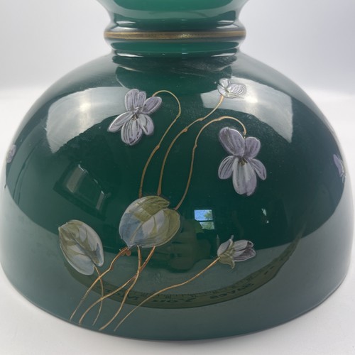 Art Nouveau Hand Painted Emerald Green Cased 10” Student Shade Floral Design - Picture 10 of 21