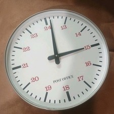 Vintage post office 24 hour wall clock 1970s 28cm Adapted for Battery Power