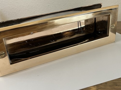 Vintage Bronze 9” X 2” Double Sided Door Mount Mail Letter Slot w Flap - Picture 6 of 13