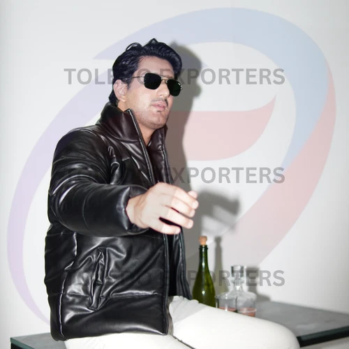 Men's Black Leather Bomber Jacket, Genuine Cowhide or Faux Leather image 5