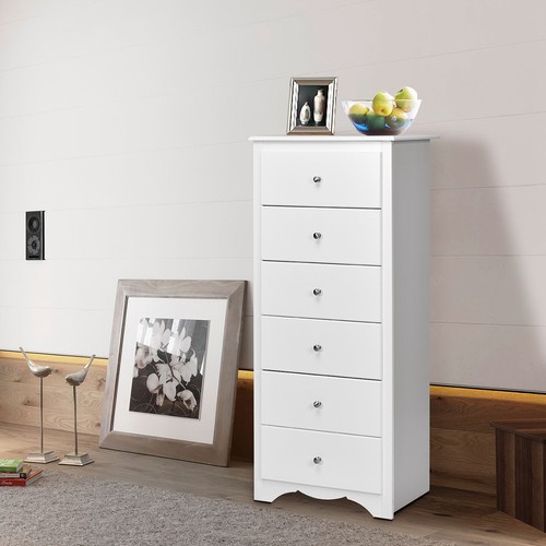 6 Drawer Chest Dresser Clothes Storage Bedroom Tall Furniture Cabinet White - Picture 6 of 12