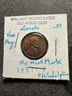 1957 Lincoln Wheat No Mint Mark. Non Magnetic. Copper.  Philadelphia.