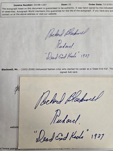 Mr. Blackwell Autographed Signed 4x6" Card Fashion Critic "Dead End Kid" - Bild 2 von 2