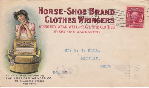 US COVER  HORSE-SHOE BRAND CLOTHES WRINGERS. ALL over MULTI COLOR FRONT & BACK