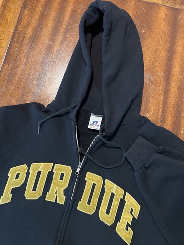Vtg Russell Athletic Purdue Boilermakers Embroidered Zip Hoodie Medium Sweat