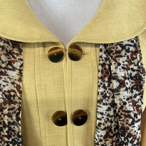 Le Suit 3pc Blazer Skirt Scarf Suit size 8 Petite Yellow Brown Career Lawyer - Picture 4 of 15