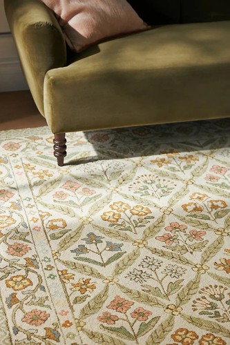 Handmade Tufted 100% Wool Rug Beige Modern Floral Design For Living Room Carpet - Picture 2 of 7