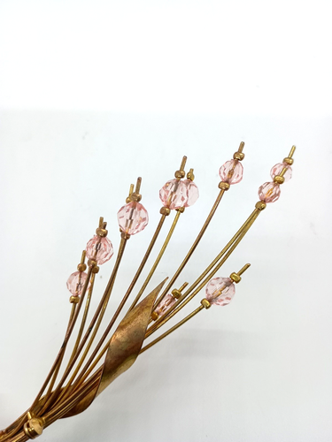 Vintage Gold Tone Brooch Pink Crystal Bead Spray Cattail VGC Retro - Picture 8 of 11