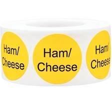 Yellow with Black Ham/Cheese Circle Dot Adhesive Stickers, 1 Inch Round Label...