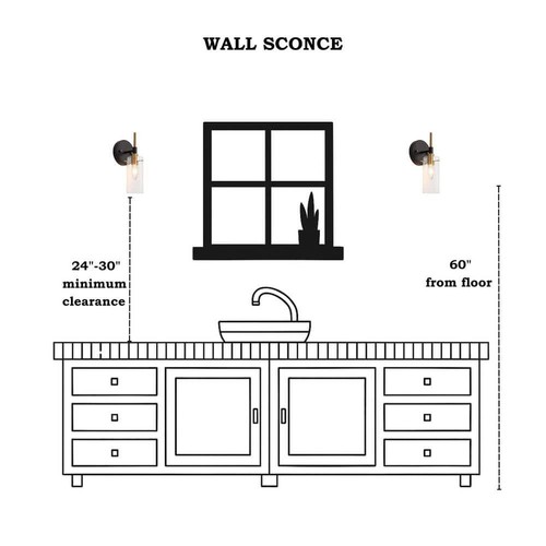 Zevni Modern 1-Light Brass Gold Wall Sconce, Black Bathroom Vanity Light with - Picture 11 of 12