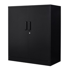 Metal Storage Cabinet 2 Doors 2 Shelves 35.5" Locking Wall Garage Home Office